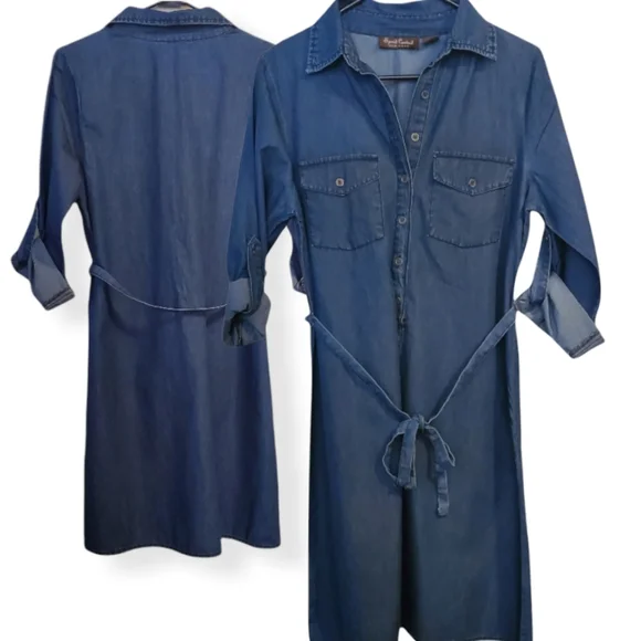 Speed Control💙Denim Dress with Self Tie and Rolled Elbow Sleeves, Size S - Picture 1 of 3
